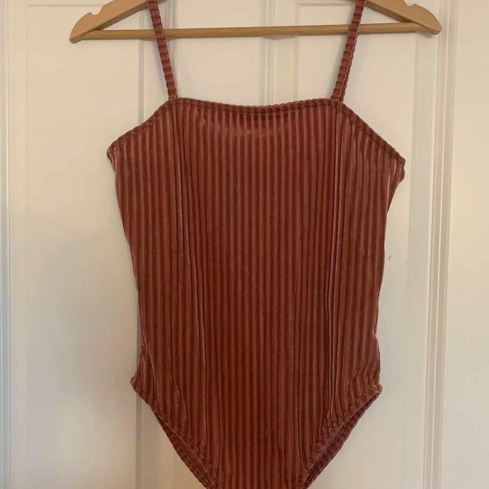 Urban Outfitters Dusty Pink Ribbed Velvet Bodysuit